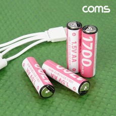 USB Type C 충전지 동시충전 4in1 케이블 충전식 건전지 리튬이온 배터리 C타입 1.5V 1700mAh Li-ion AA 4개입